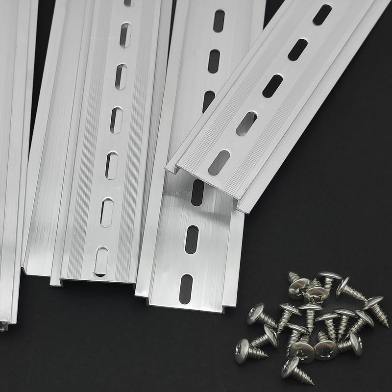 CKANDAY 10 Pcs 8 Inch Aluminum DIN Rails, Top Hat Slotted DIN Rail, 7.5 mm Height x 35 mm Width x 8 Inch Length, with 20 Pcs MXU-DIN-100 Screws for Hardware Components Mounting - Image 4